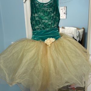 Lace green and gold tutu costume